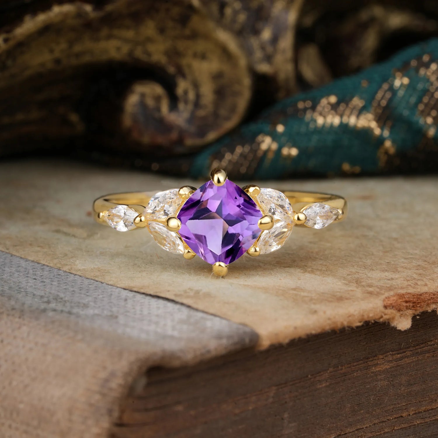 Cushion Cut 1 Carat Amethyst Anniversary Engagement Ring Classic Side Stone Ring