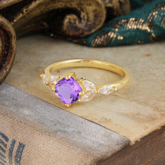Cushion Cut 1 Carat Amethyst Anniversary Ring Classic Side Stone Ring