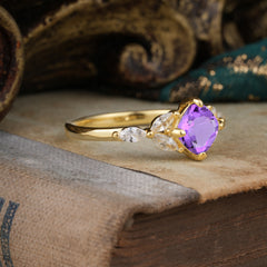 Cushion Cut 1 Carat Amethyst Anniversary Ring Classic Side Stone Ring