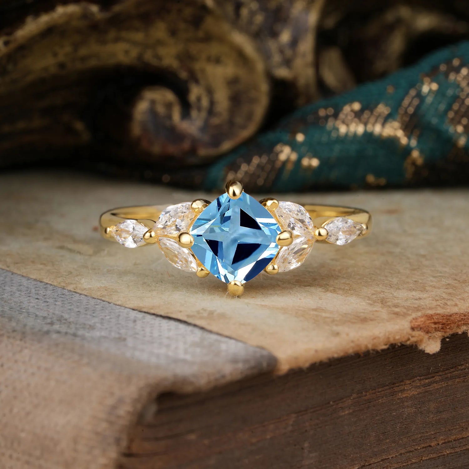 Cushion Cut 1 Carat Aquamarine Anniversary Engagement Ring Classic Side Stone Ring