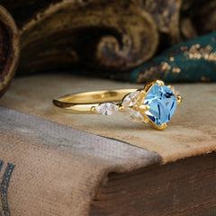 Cushion Cut 1 Carat Aquamarine Anniversary Ring Classic Side Stone Ring