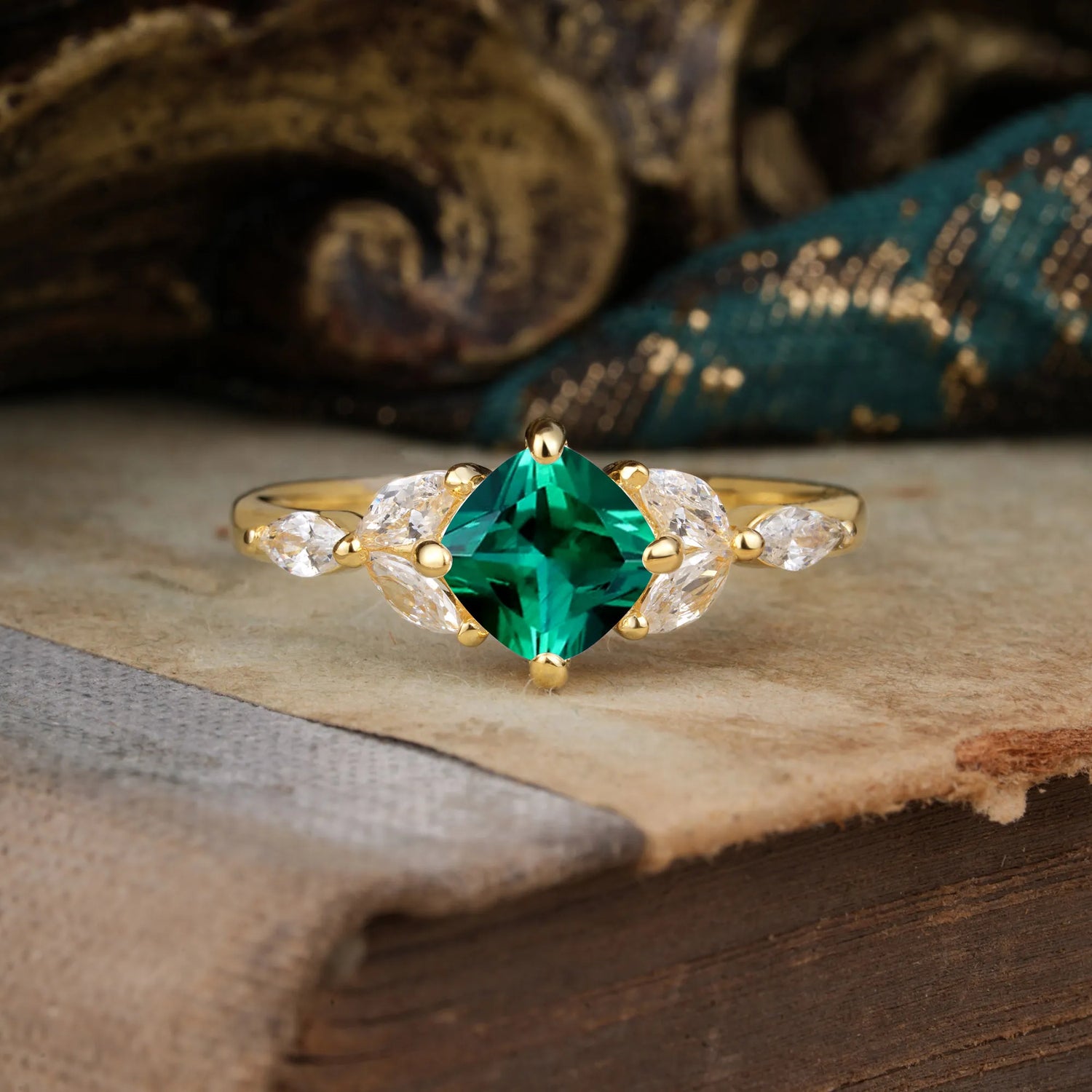 Cushion Cut 1 Carat Emerald Anniversary Engagement Ring Classic Side Stone Ring