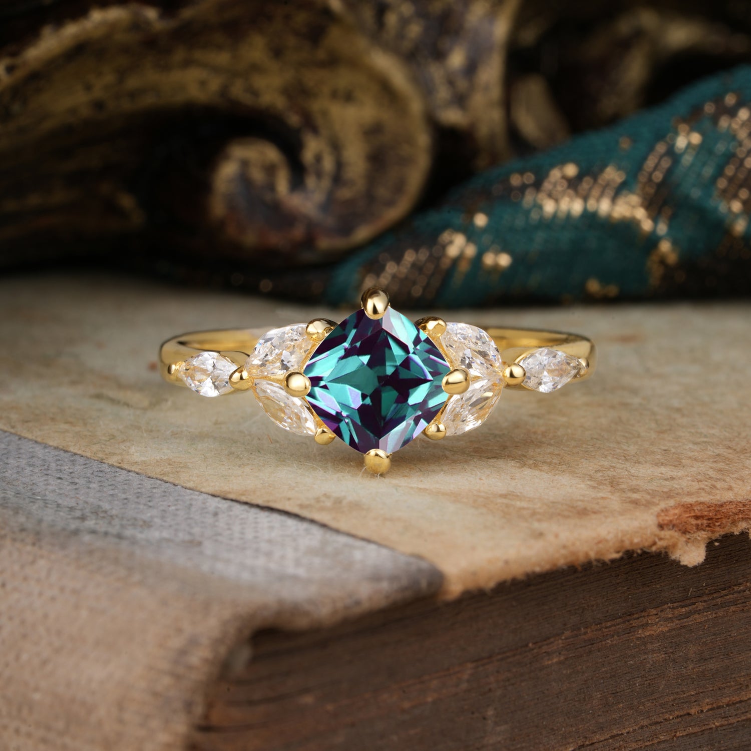 Cushion Cut 1 Carat Alexandrite Anniversary Engagement Ring  Classic Side Stone Ring