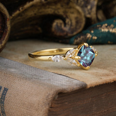 Cushion Cut 1 Carat Alexandrite Anniversary Ring Classic Side Stone Ring