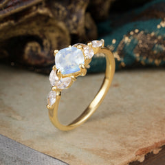 Cushion Cut 1 Carat Moonstone Anniversary Ring Classic Side Stone Ring