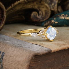 Cushion Cut 1 Carat Moonstone Anniversary Ring Classic Side Stone Ring