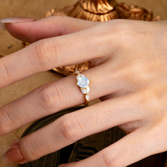 Cushion Cut 1 Carat Moonstone Anniversary Ring Classic Side Stone Ring