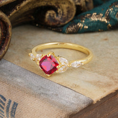 Cushion Cut 1 Carat Ruby Anniversary Ring Classic Side Stone Ring