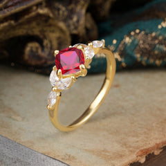 Cushion Cut 1 Carat Ruby Anniversary Ring Classic Side Stone Ring