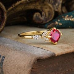 Cushion Cut 1 Carat Ruby Anniversary Ring Classic Side Stone Ring