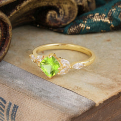 Cushion Cut 1 Carat Peridot Anniversary Ring Classic Side Stone Ring