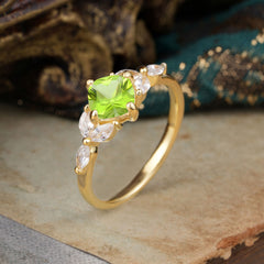 Cushion Cut 1 Carat Peridot Anniversary Ring Classic Side Stone Ring