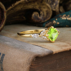 Cushion Cut 1 Carat Peridot Anniversary Ring Classic Side Stone Ring