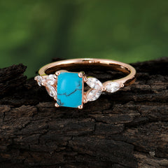1 Carat Emerald Cut Turquoise Ring Marquise Side Stone Engagement Ring