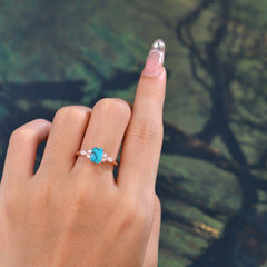 1 Carat Emerald Cut Turquoise Ring Marquise Side Stone Engagement Ring