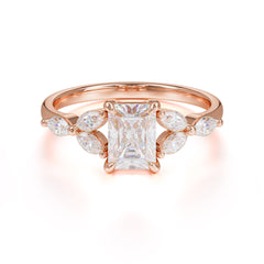 1 Carat Emerald Cut Moissanite Ring Marquise Side Stone Engagement Ring