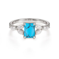 1 Carat Emerald Cut Turquoise Ring Marquise Side Stone Engagement Ring