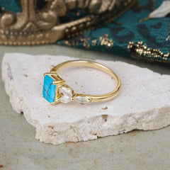 1 Carat Emerald Cut Turquoise Ring Marquise Side Stone Engagement Ring