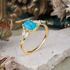 1 Carat Emerald Cut Turquoise Ring Marquise Side Stone Engagement Ring