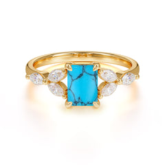 1 Carat Emerald Cut Turquoise Ring Marquise Side Stone Engagement Ring