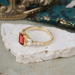 1 Carat 4 Prong Emerald Cut Garnet Ring Marquise Side Stone Engagement Ring