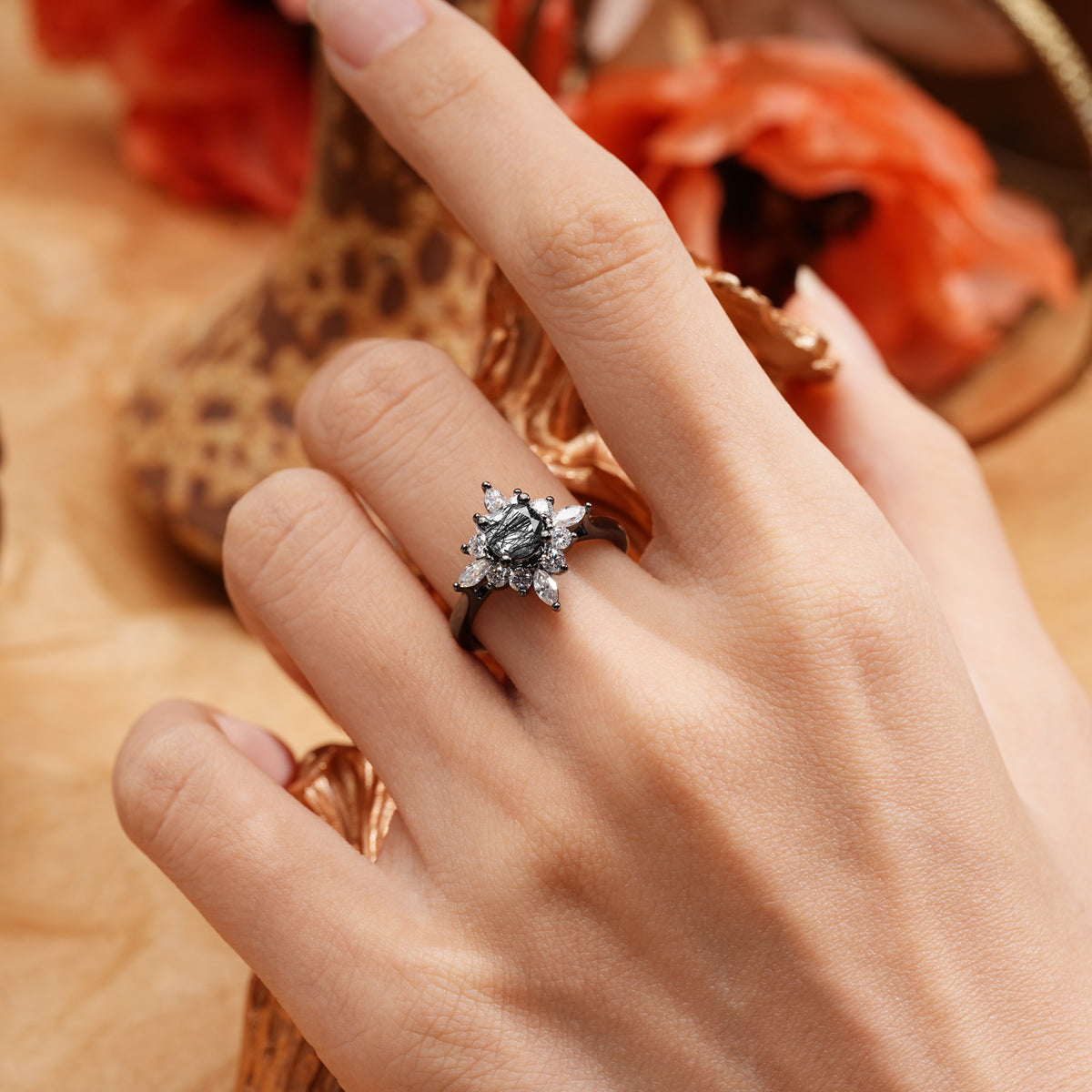 Halloween Exclusive Classic Round Cut 0.6-Carat Cluster Anniversary Engagement Ring