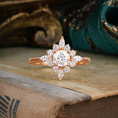 Round Cut 0.6 Carat Moissanite Promise Ring Cluster Anniversary Ring