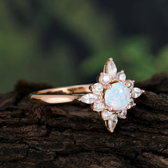 Round Cut 0.6 Carat Opal Promise Ring Cluster Anniversary Ring