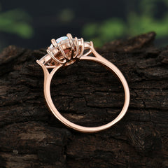 Round Cut 0.6 Carat Opal Promise Ring Cluster Anniversary Ring