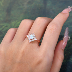 Round Cut 0.6 Carat Opal Promise Ring Cluster Anniversary Ring