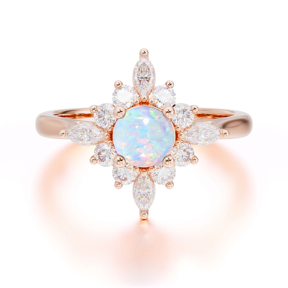 Round Cut 0.6 Carat Opal Promise Ring Cluster Anniversary Ring