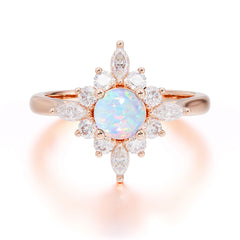 Round Cut 0.6 Carat Opal Promise Ring Cluster Anniversary Ring