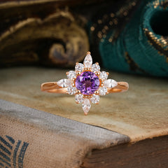 Round Cut 0.6 Carat Amethyst Promise Ring Cluster Anniversary Ring