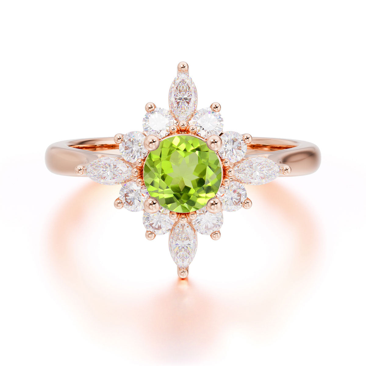 Round Cut 0.6 Carat Peridot Promise Ring Cluster Anniversary Ring