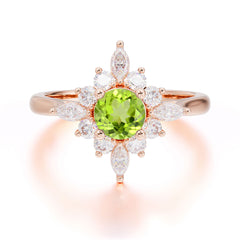 Round Cut 0.6 Carat Peridot Promise Ring Cluster Anniversary Ring