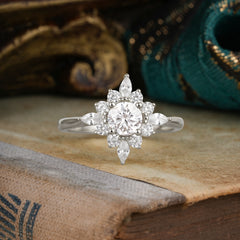 Round Cut 0.6 Carat Moissanite Promise Ring Cluster Anniversary Ring