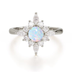 Round Cut 0.6 Carat Opal Promise Ring Cluster Anniversary Ring