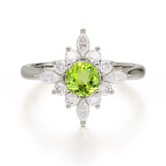Round Cut 0.6 Carat Peridot Promise Ring Cluster Anniversary Ring