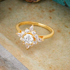 Round Cut 0.6 Carat Moissanite Promise Ring Cluster Anniversary Ring