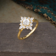 Round Cut 0.6 Carat Moissanite Promise Ring Cluster Anniversary Ring
