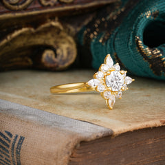 Round Cut 0.6 Carat Moissanite Promise Ring Cluster Anniversary Ring
