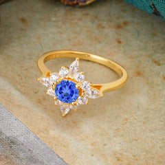 0.6 Carat Round Cut Sapphire Promise Ring | Cluster Design | For Anniversary