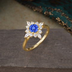 0.6 Carat Round Cut Sapphire Promise Ring | Cluster Design | For Anniversary