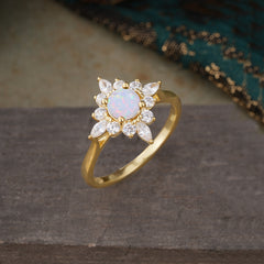 Round Cut 0.6 Carat Opal Promise Ring Cluster Anniversary Ring