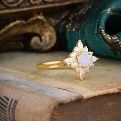 Round Cut 0.6 Carat Opal Promise Ring Cluster Anniversary Ring