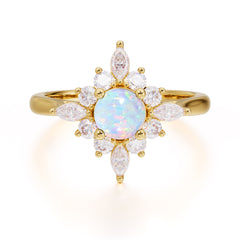 Round Cut 0.6 Carat Opal Promise Ring Cluster Anniversary Ring