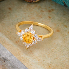 Round Cut 0.6 Carat Citrine Promise Ring Cluster Anniversary Ring