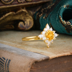 Round Cut 0.6 Carat Citrine Promise Ring Cluster Anniversary Ring