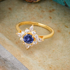 Round Cut 0.6 Carat Tanzanite Promise Ring Cluster Anniversary Ring