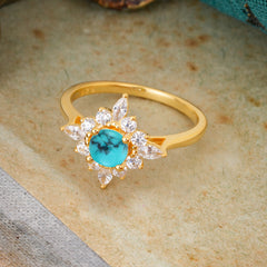 Round Cut 0.6 Carat Turquoise Promise Ring Cluster Anniversary Ring